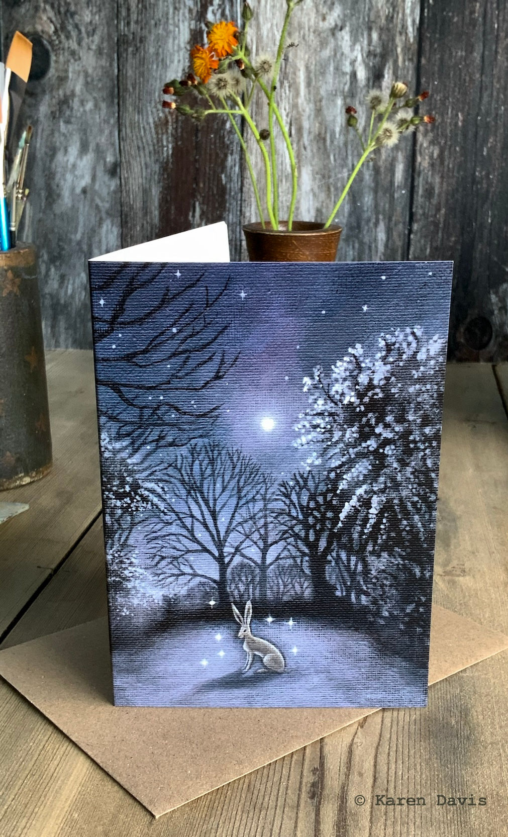 Greeting Card x1. After Midnight. Hare in the Moonlight