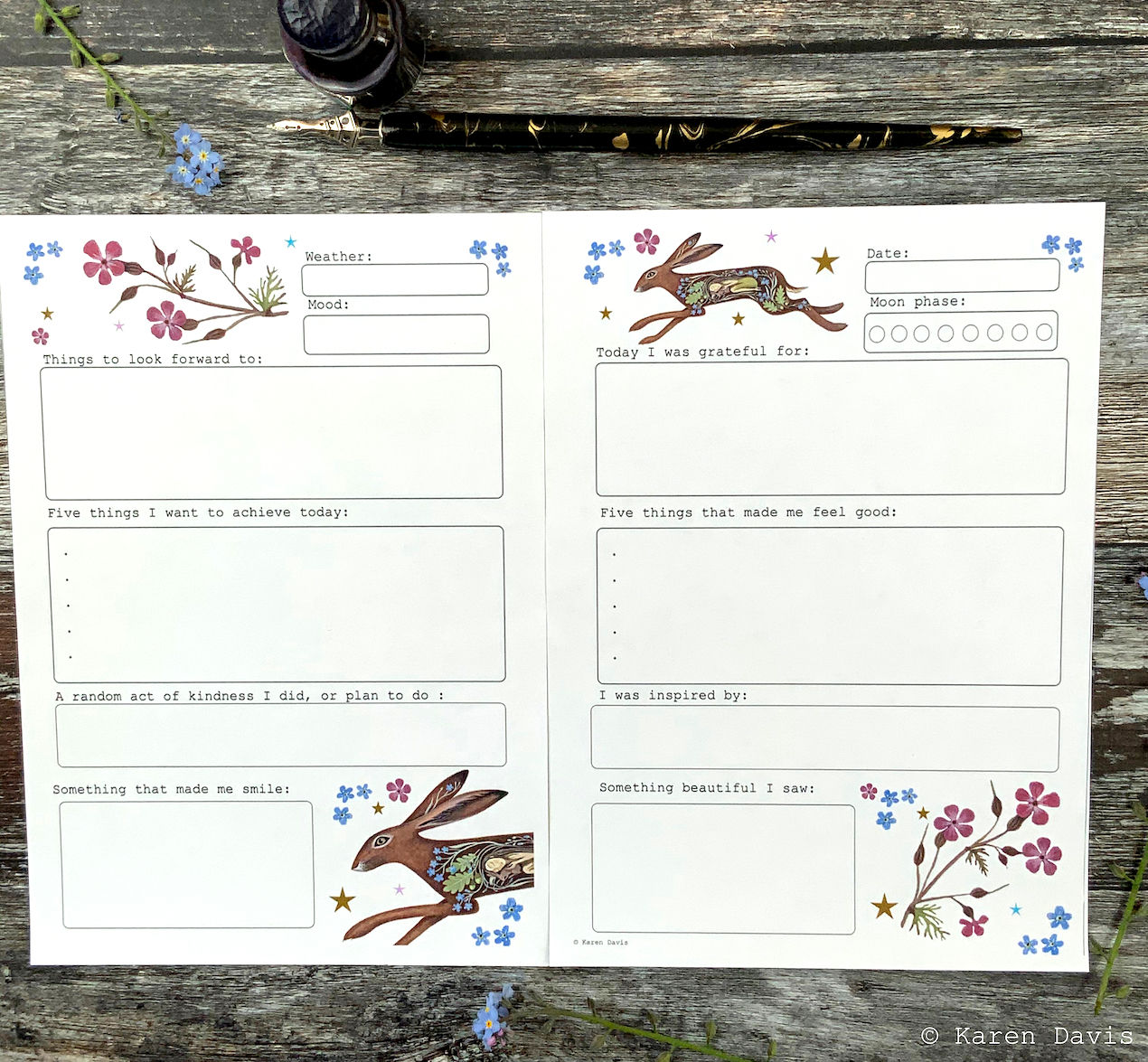 x1 Gentle Journal Page. 'DIGITAL DOWNLOAD' PDF File. Hare