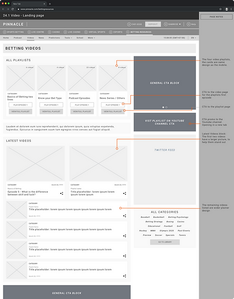 Betting Videos: wireframe