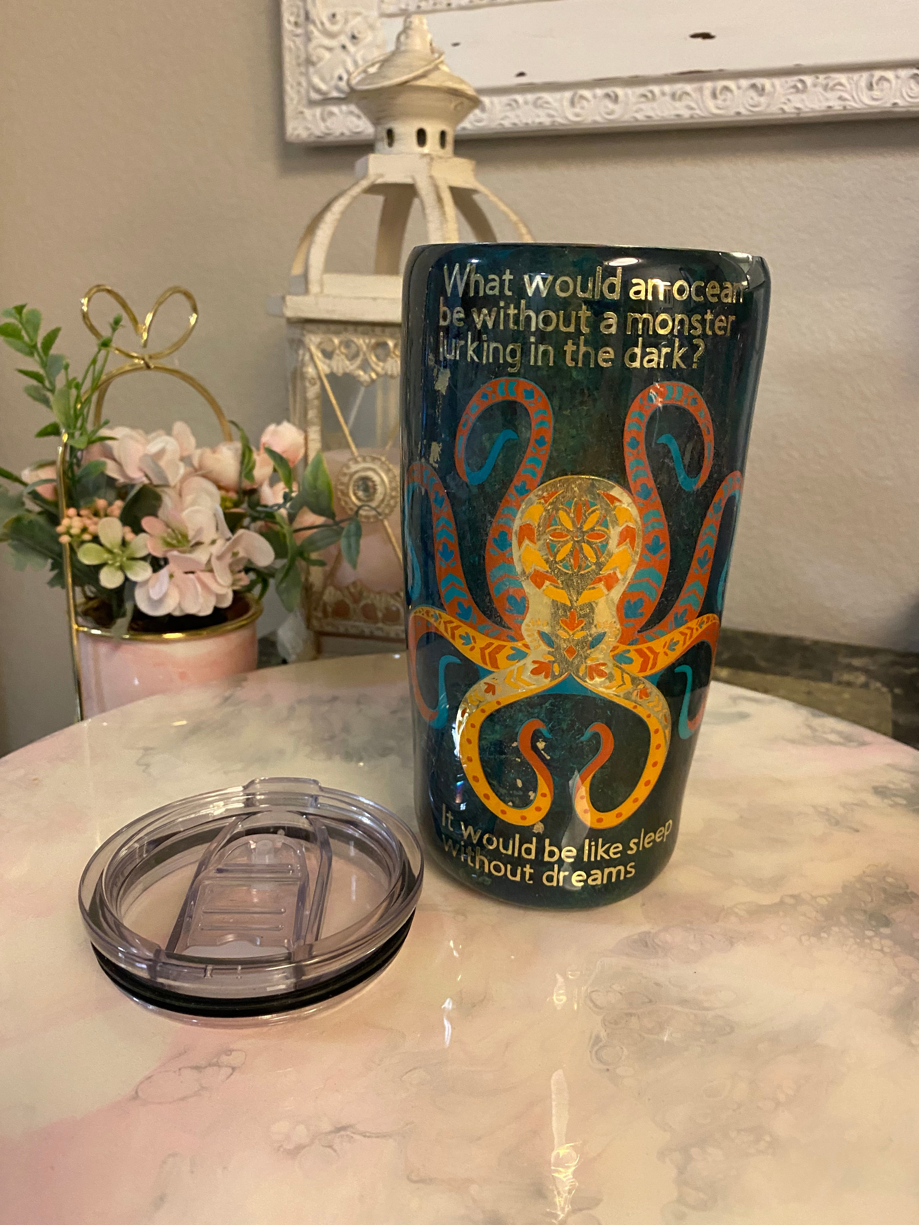 Octopus Dreams Handmade Sculpted Stainless Steel Tumbler - 20 oz w/lid