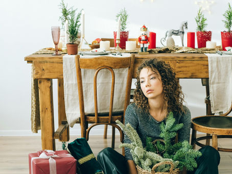 Woman depressed at Christmas time