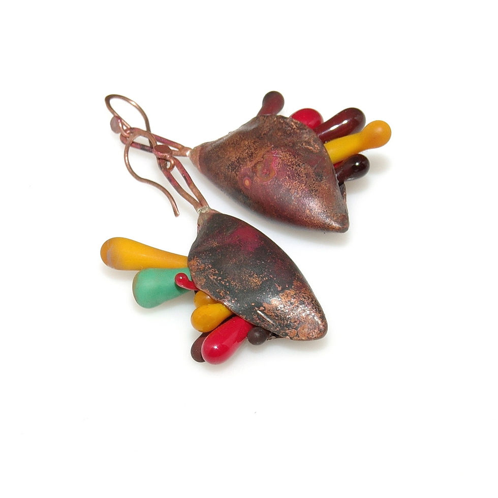 Cercei din cupru oxidat și elemente din sticlă de Murano 'fall warmth'