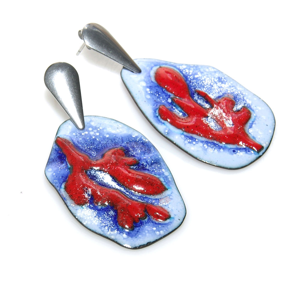 Cercei din cupru emailat 'red corals'