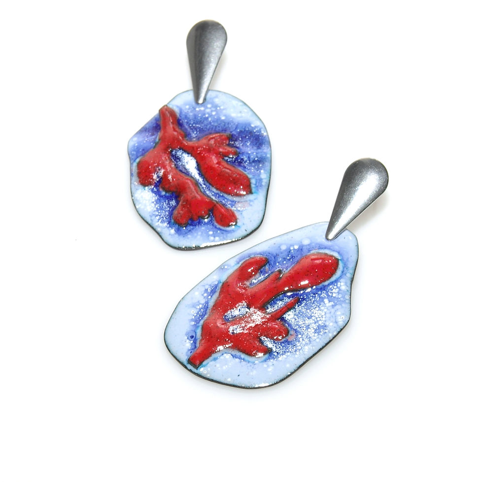 Cercei din cupru emailat 'red corals'