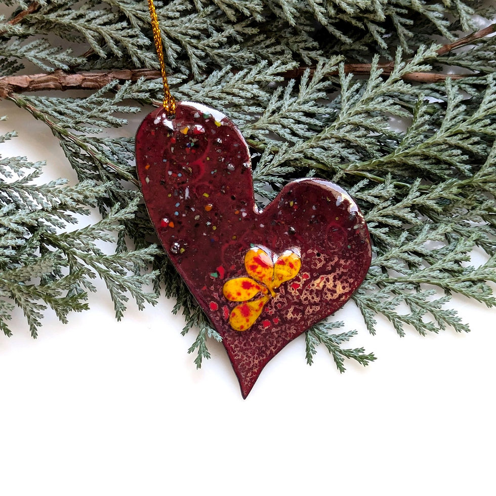 Miniatură: Accesorii decorative/ornamente Crăciun din cupru emailat 'inimă'