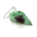 Broșă | mărțișor frunză mare din cupru emailat și sticlă de Murano