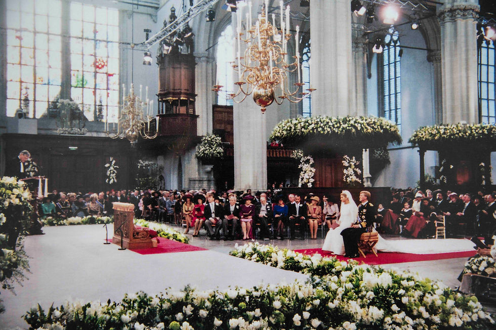 koninklijkhuwelijk bloemen 2002, styling bloemen, decorateur, bloemstylist koninklijk huwelijk, Willem Alexander en Maxima huwelijk, trouwen, bloemen, Peter van der Sluis bloemarrangeur Koninklijk huwelijk.