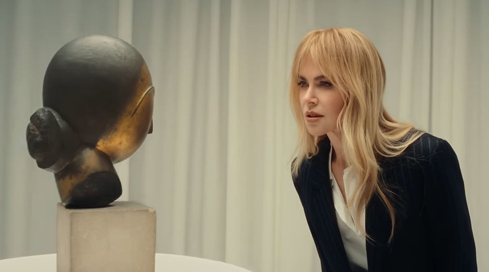 Nicole Kidman beside Constantin Brâncuși's Danaïde in Christie's Light campaign, illustrating a reflection on semiotics, perception, and the viewer's gaze.