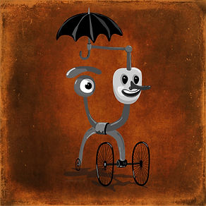 ludismo macabrojo 2 alt. Hybrid creature with human face and insect mechanical limbs.