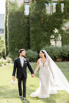 chicagoland wedding photography of bride and groom walking outside