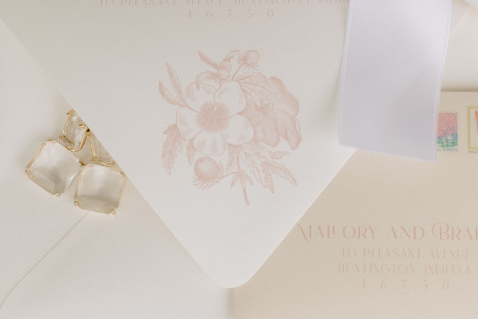 detail of a custom Ohio wedding invitation envelope.