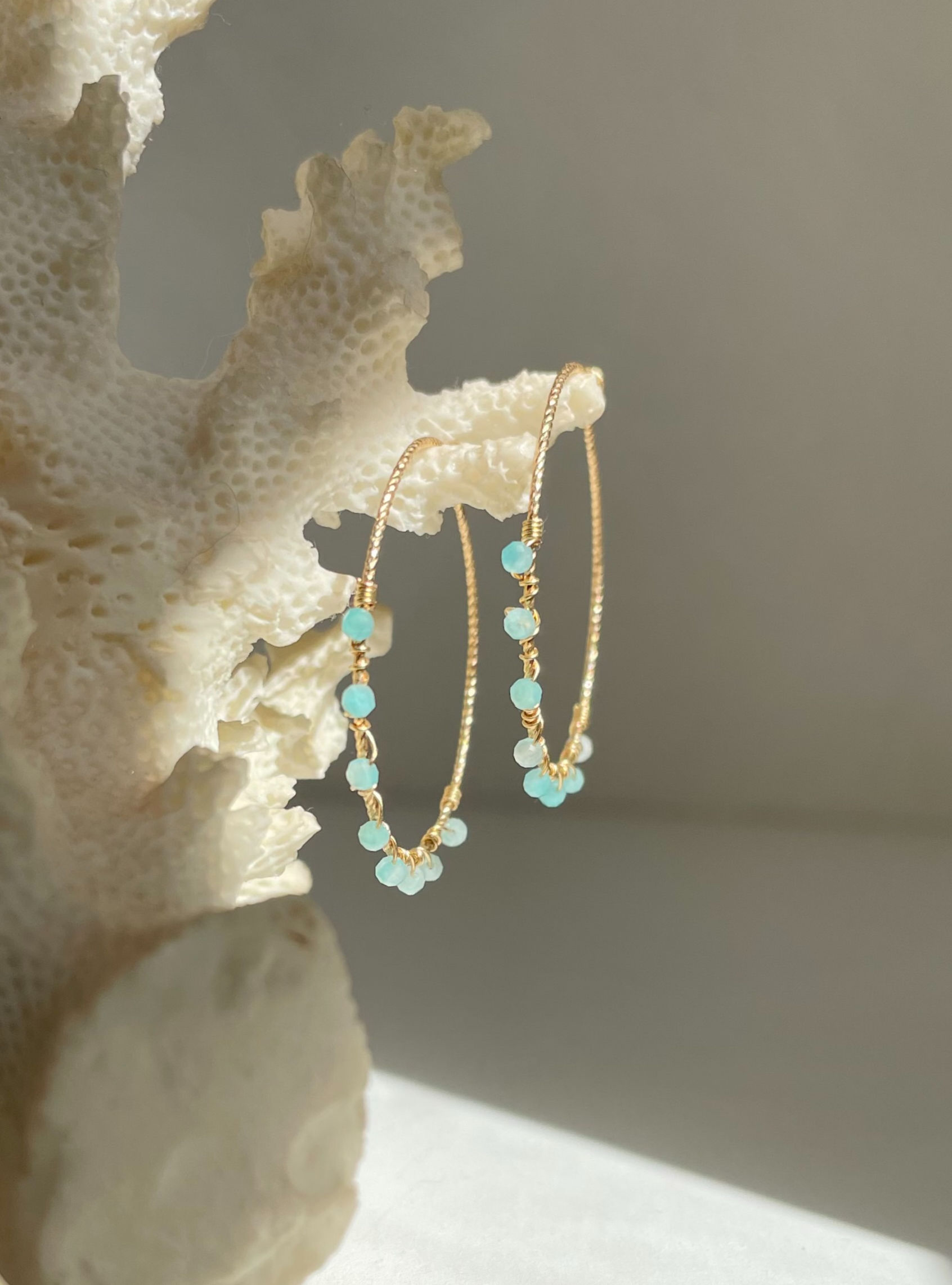 amazonite gemstone hoop earrings in 14k gold-filled wire