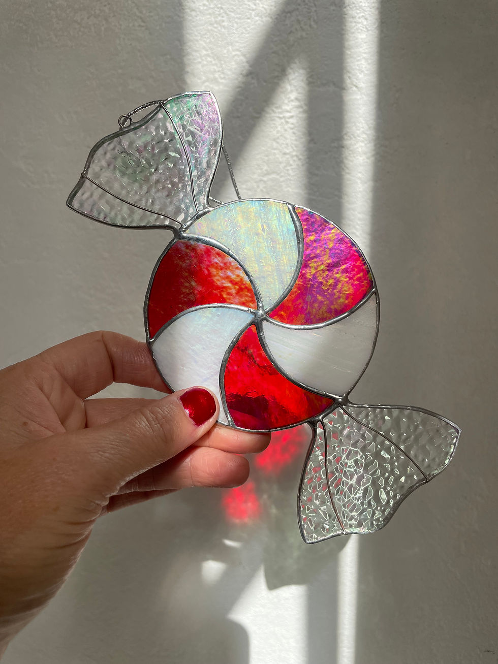 Stained Glass Peppermint Candy Ornament or Suncatcher, Stained Glass Christmas Decor, Handmade Ornament, Holiday Decor
