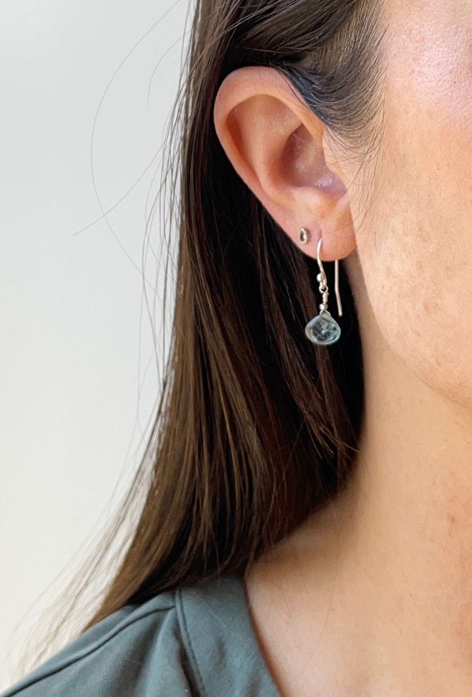Thumbnail: Dainty Teal-Blue Kyanite Gemstone Drop Earrings in 14k Gold-Filled or 925 Sterling Silver, Dainty Earrings, Kyanite Earrings