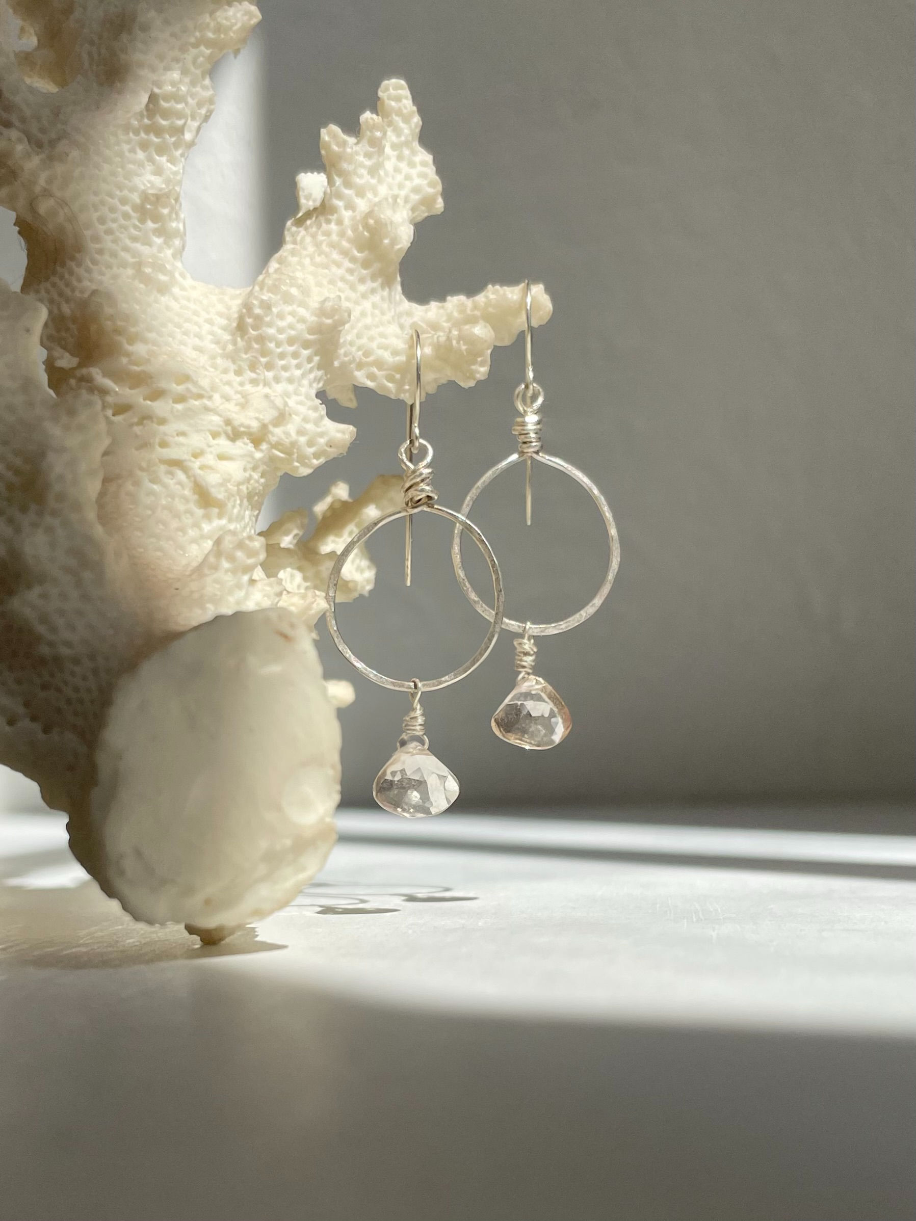 Champagne Quartz Drop Circle Earrings in 14k GF or Silver