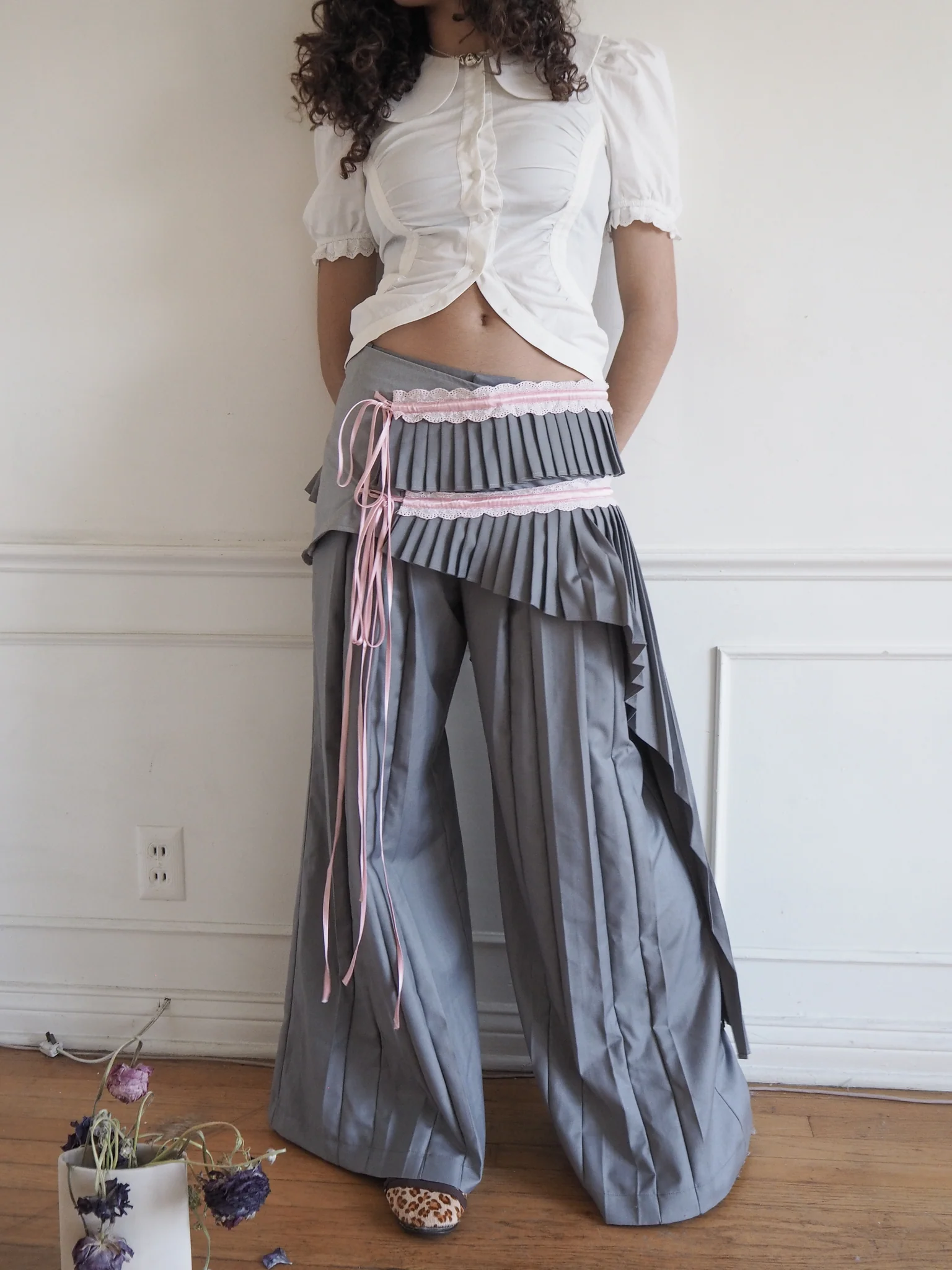 jc the label top skirt set pleat pants belt bag