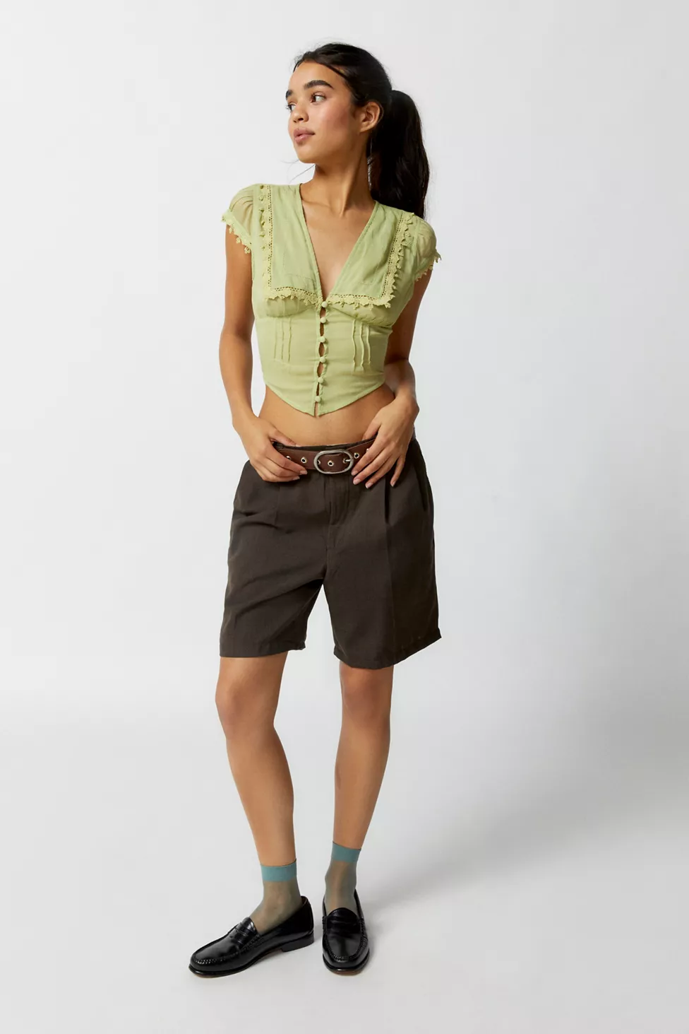 green vintage dainty button up top urban outfitters