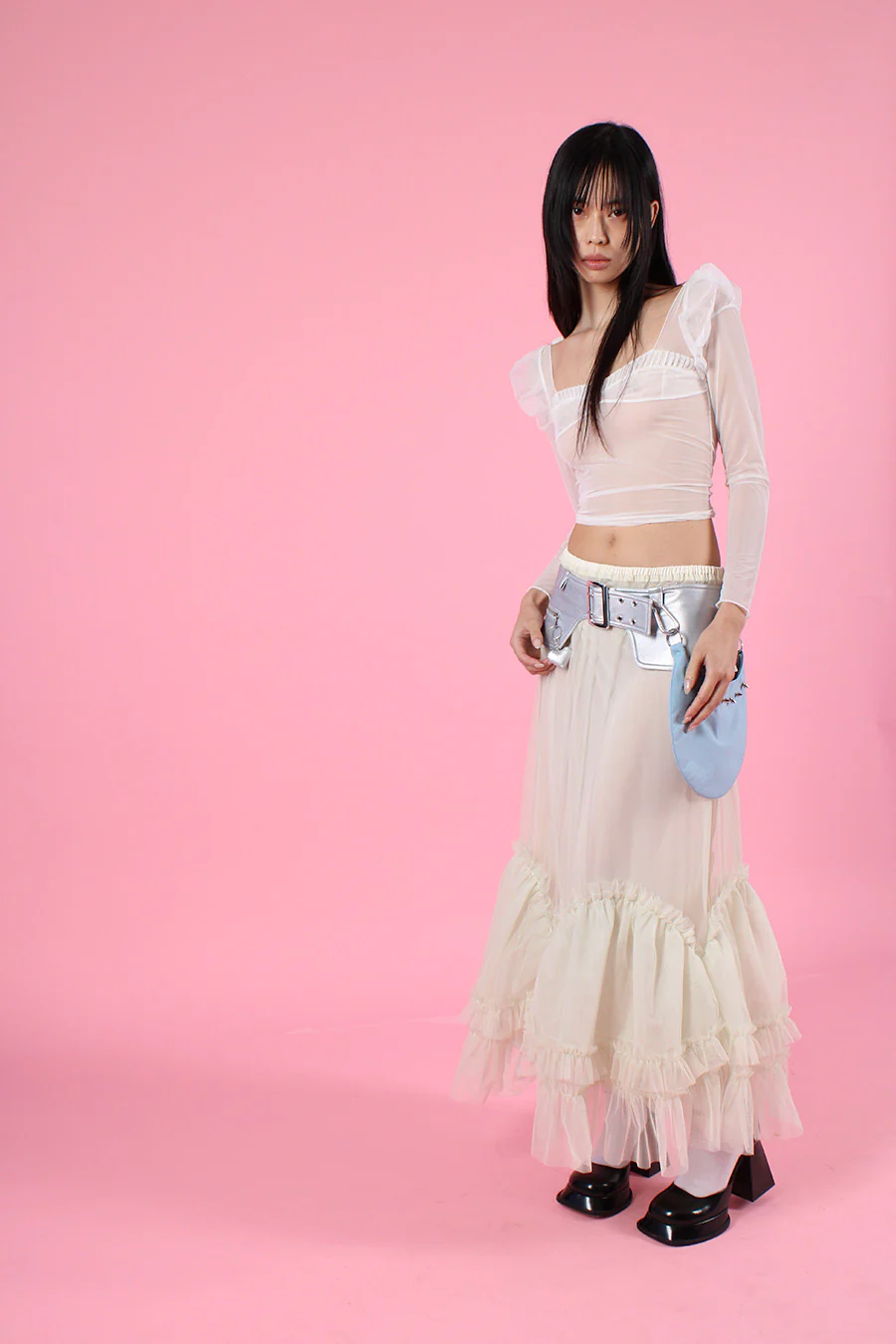 jc the label top skirt set pleat pants belt bag