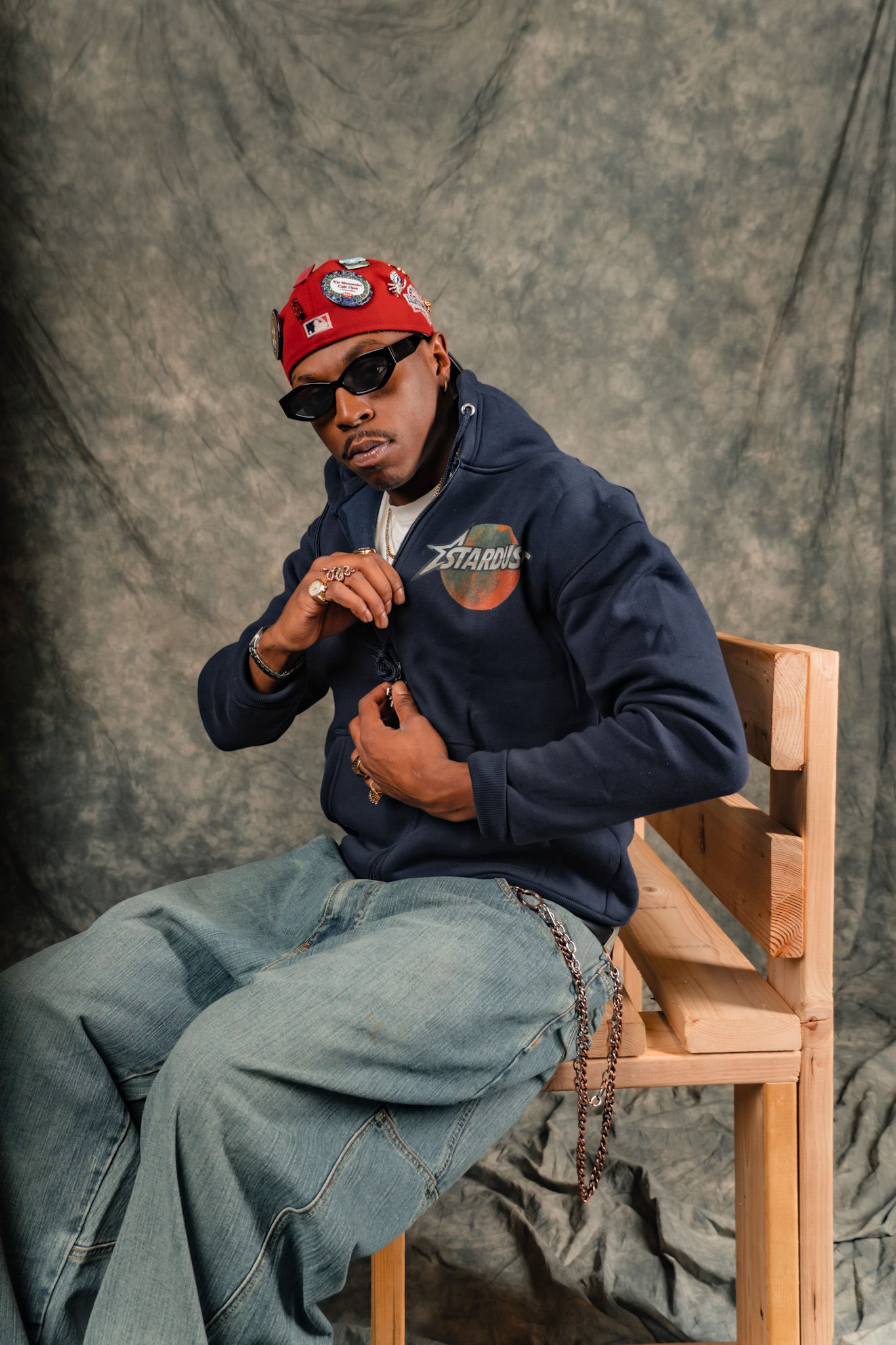 NAVY BLUE AFTER><DUST ZIP UP HOODIE