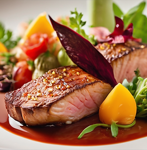 Exotic inspired fusion dish served on a ceramic plate