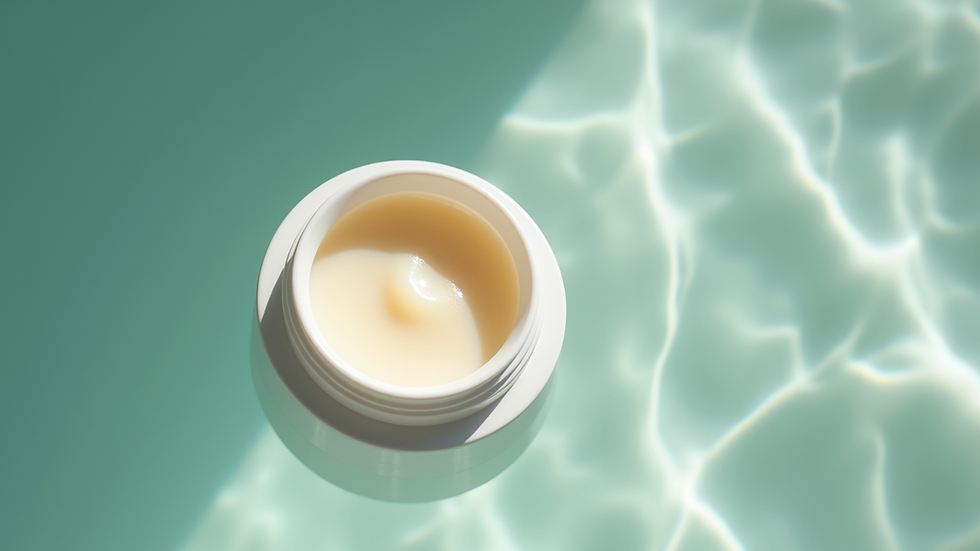 Vue en plongée d’un pot ouvert de bb crème bio avec texture crémeuse