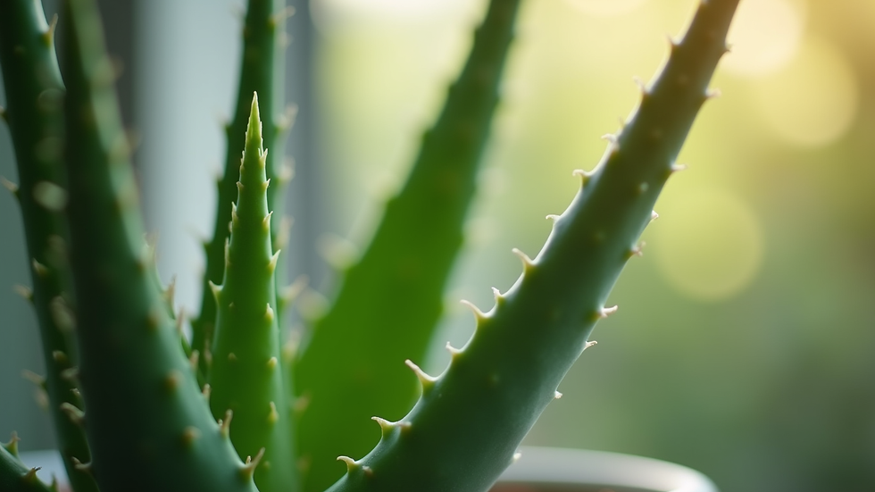 Close-up view of a green aloe vera plant in natural light
