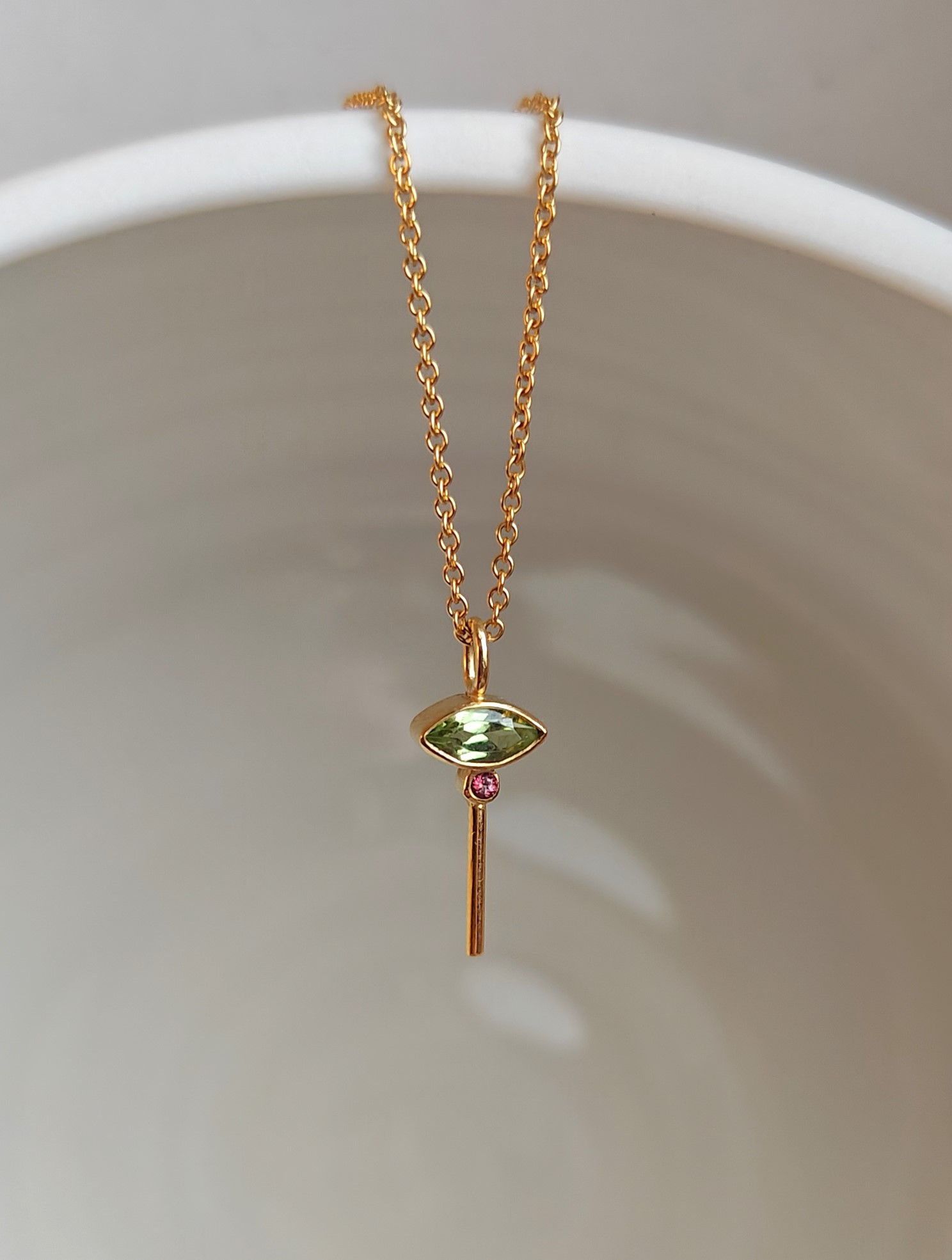 Collier Penny Stick Péridot & Topaze Rose (plaqué or)