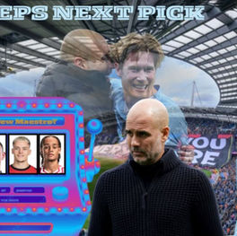 Pep Guardiola looks toward a slot machine with 'new maestro' on it and pictures of players. There is also a Premier League trophy and a picture of Guardiola with Kevin De Bruyne in the graphic
