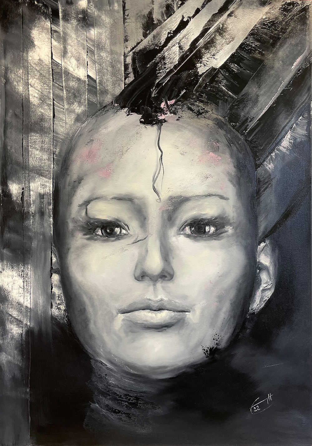 Abstraktes Porträt einer Frau, monochrom