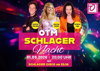 OMT SCHLAGER NACHT FELICITAS HADZIK SASCHA FISCHER UND PATRICIA KAIN STEHEN VOR EINER DISCOKUGEL