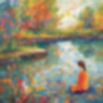 A girl practicing mindfulness in front of a lake