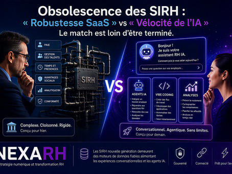 Deux DRH face à deux architectures: SIRH SaaS et IA. Présentée parfois comme une alternative intelligente et agile, l'IA agentique ne doit pas faire oublier qu'elle est un complément séduisant et puissant à une fondation de données et de processus contrôlés et définis, au service de l'organisation. Article présentant les disruptions rapides de l'IA qui reposent sur de solides fondations SIRH. .