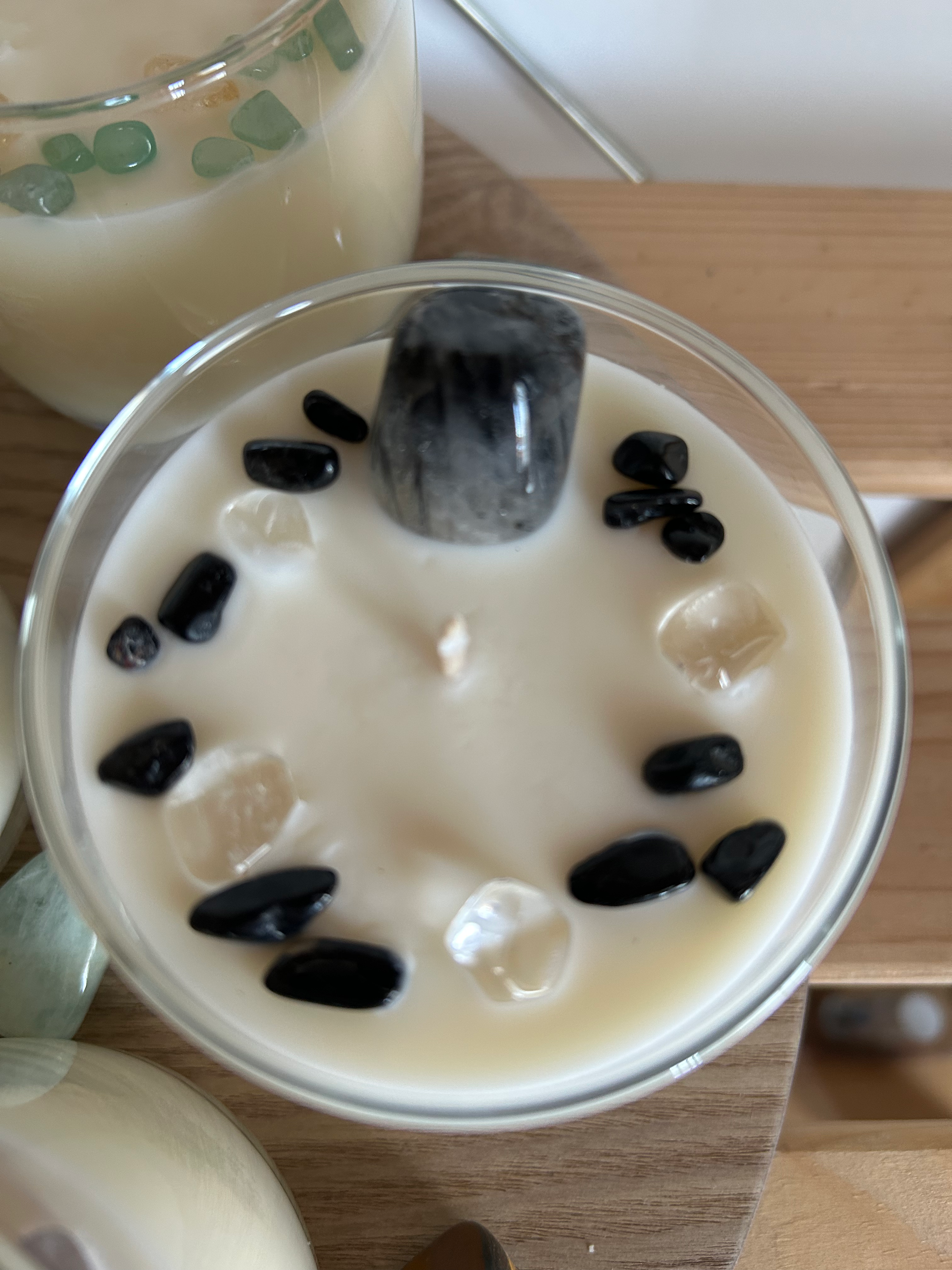 Protection candle Clear quartz black tourmaline 