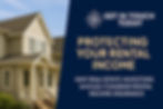 Integrity Property Management promotional graphic showing a modern beige rental home with the text ‘Protecting Your Rental Income – Why Real Estate Investors Should Consider Rental Income Insurance.’