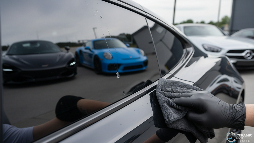 Close-up view of car window with ceramic tint applied