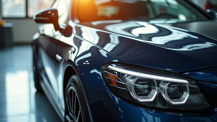 High angle view of a freshly coated car reflecting sunlight