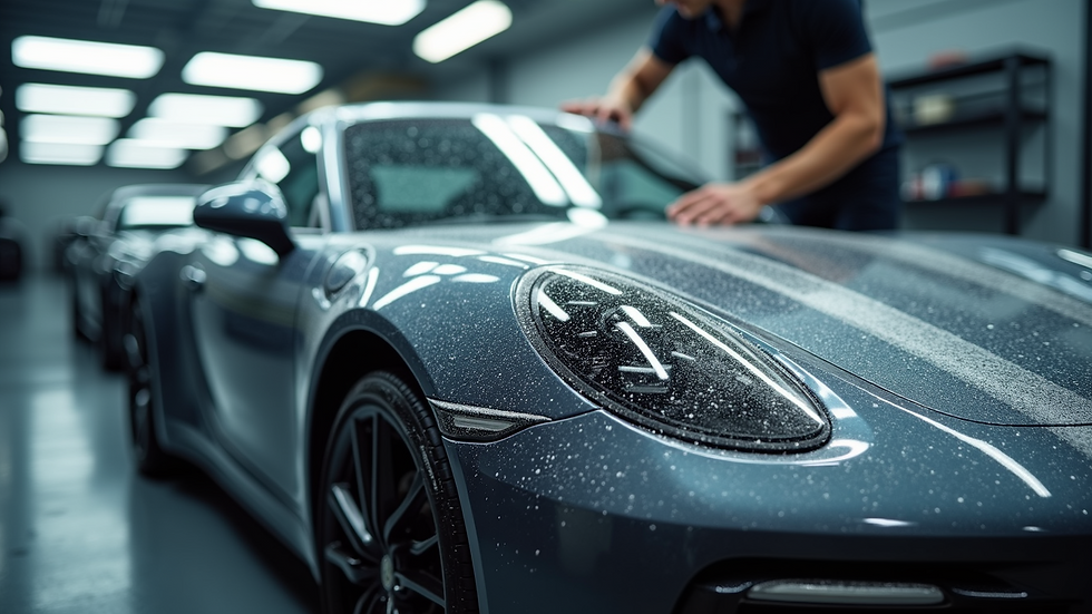 High angle view of a car being waxed during a full detail service