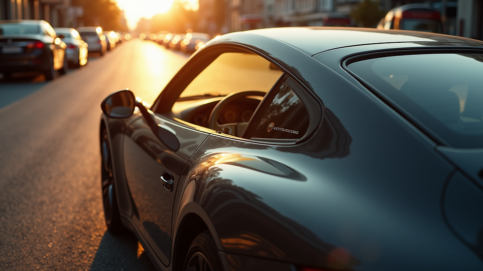 High angle view of a car parked under the sun with tinted windows