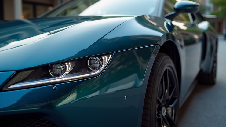 Close-up of a ceramic-coated car surface reflecting light
