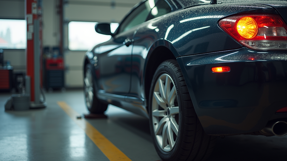 High angle view of a car getting tire service at a Lexington tire shop
