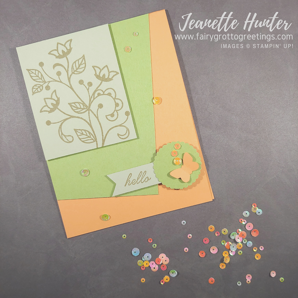 Simple "Hello" card using the Flourishing Phrases stamp set from Stampin' Up!