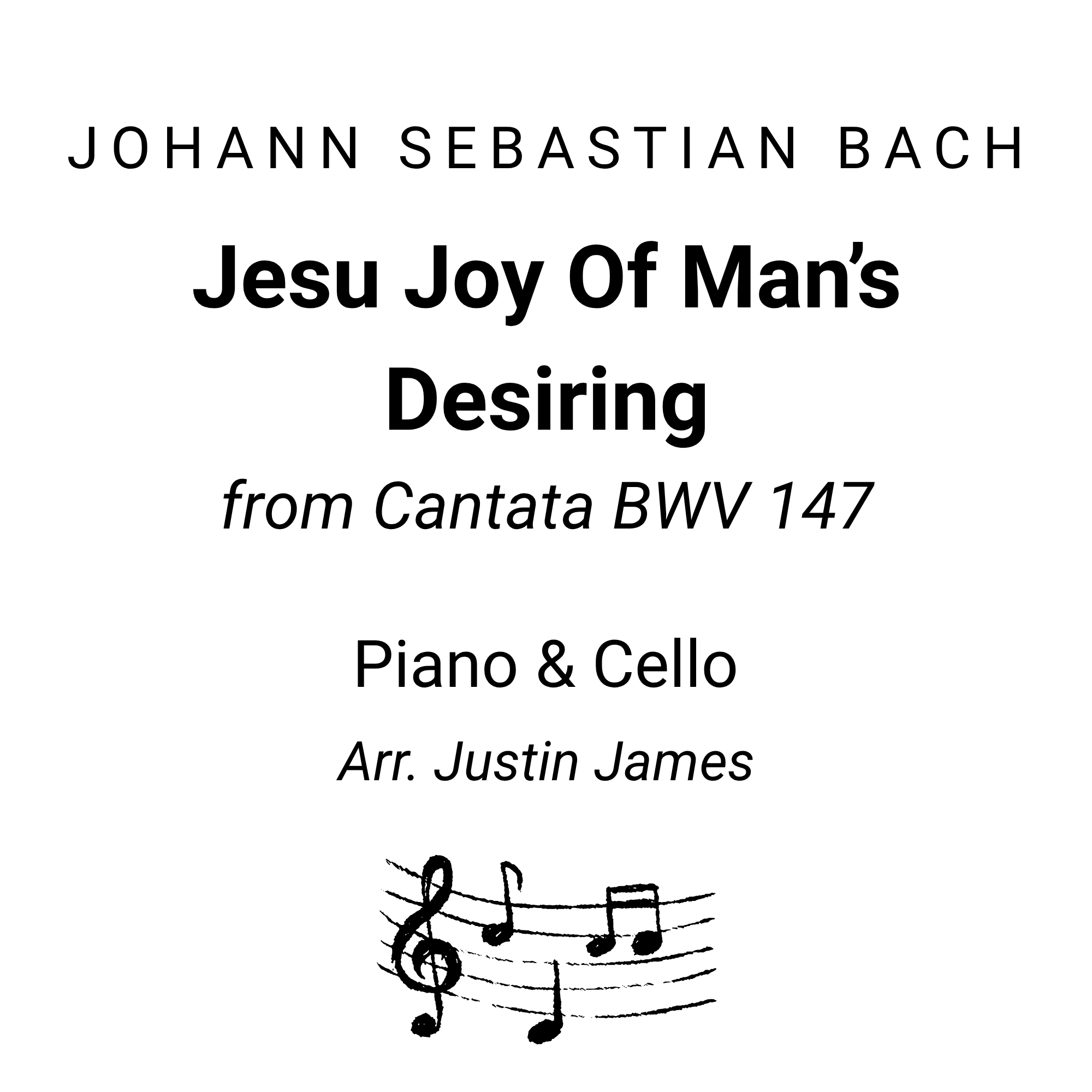 Jesu, Joy of Man’s Desiring piano and cello sheet music by J.S. Bach, arranged by Justin James.