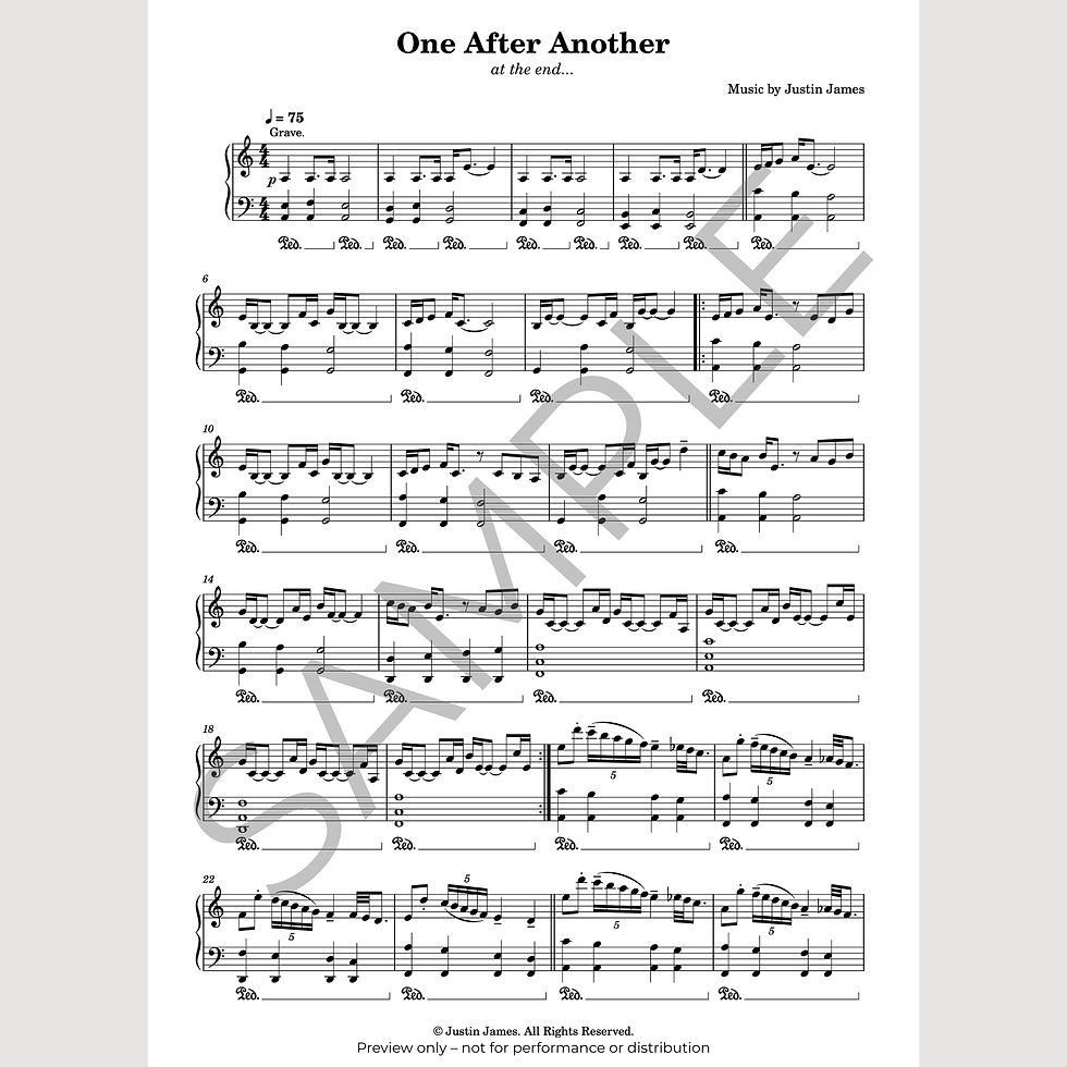 One After Another piano sheet music first page preview by Australian composer Justin James