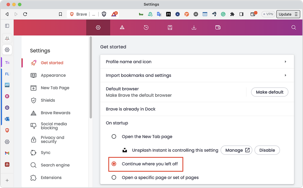 Brave > Settings > Get Started