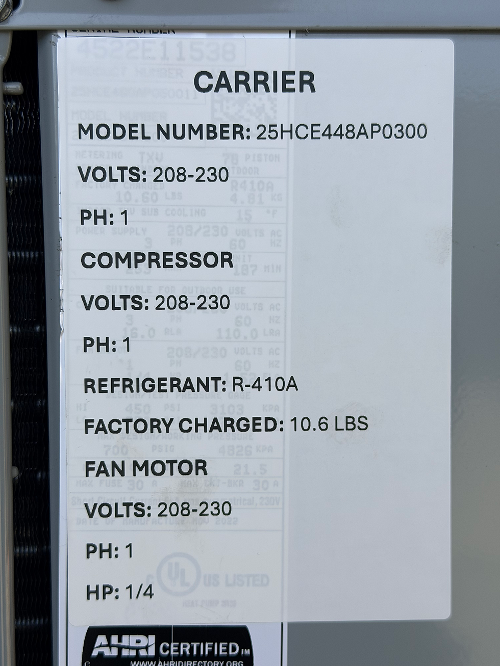 Thumbnail: Carrier / 25HCE448AP0300 / 208-230V / 1PH / 4 Ton / R-410A / Heat Pump Condenser