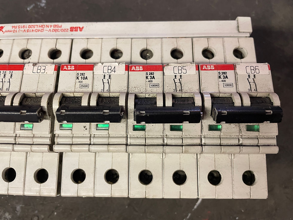 Thumbnail: ABB 6 Circuit Breakers With Rail 3 (3 Pole Breaker) And 3 (2 Pole Breakers)