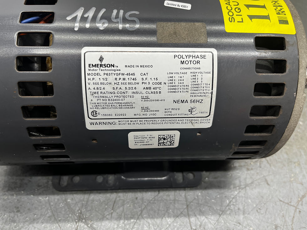 Miniatura: Emerson / P63TYGFW-4545 / HP ( 1 1/2 ) / Electric Motor