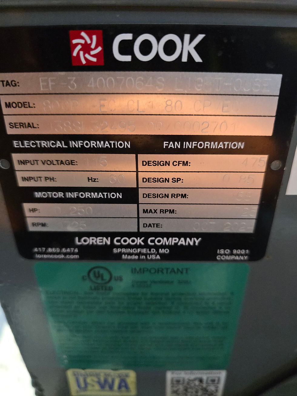 Miniatura: Loren Cook / 80CPV-EC-CL / 115V / Centrifugal Fan