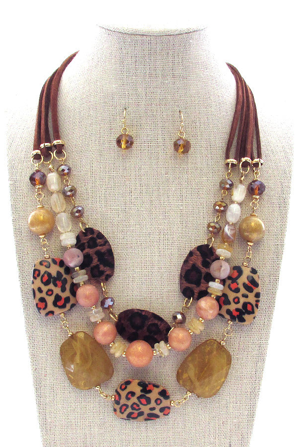 Leopard Multi-Stone Layer Necklace Set