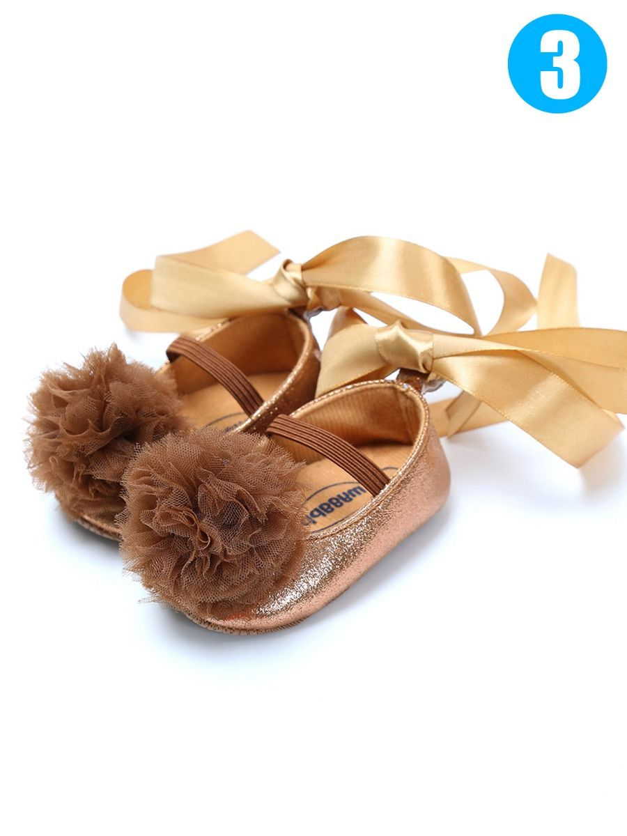 Thumbnail: Girl Tulle Flower Crib Shoes